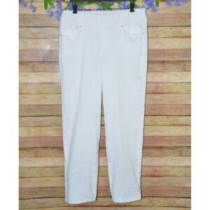 Denim & Co Ladies White Straight Leg Pull On Jeans Jeggings Size 14 Mid Rise